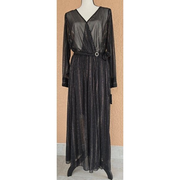 Alexa B Nites Sheer Sparkle Formal Maxi Dress Womens Size 18W - Picture 1 of 16